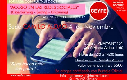 Jornada con puntaje oficial «Acoso en las redes sociales» en Sedes: Camilo Aldao y Villa Maria