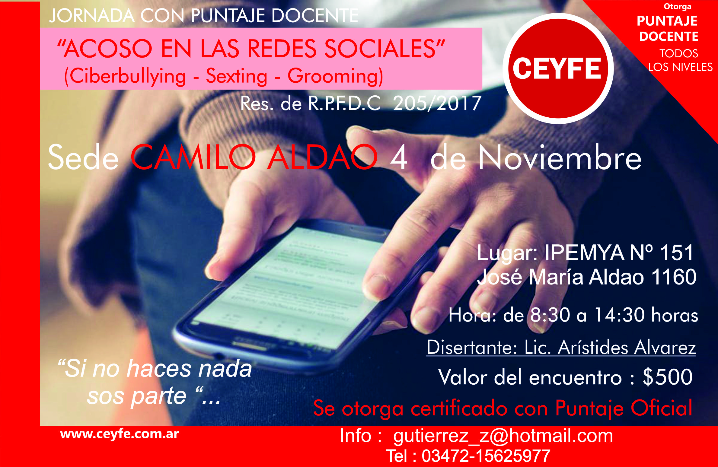 Jornada con puntaje oficial «Acoso en las redes sociales» en Sedes: Camilo Aldao y Villa Maria